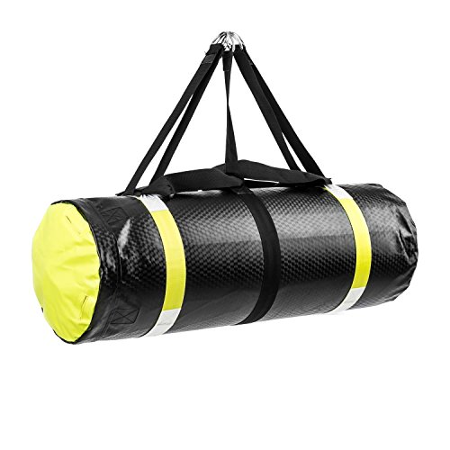 Klarfit Maxxmma A Saco de Boxeo Power Bag Uppercut (3', Relleno de Agua/Aire, Capacidad de 35 a 55 litros, Incluye Manguera de Agua y Bomba de Aire) - Negro Amarillo