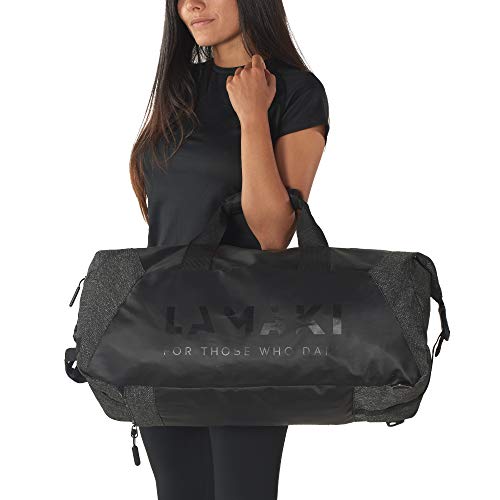 lamaki Holdall Duffel Bag Mochila Black Edition Bolso de Viaje Gimnasio Deporte Oficina Multiuso Diseño Industrial Ampliable Compartimento Calzado Plegable Unisex Hombre Mujer 50L