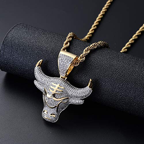 LC8 Jewelry - Colgante de oro de 18 quilates y plata con cadena de 61 cm de cordón inoxidable, diseño de toro de vampiro para hombre