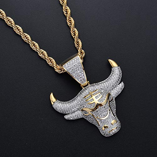 LC8 Jewelry - Colgante de oro de 18 quilates y plata con cadena de 61 cm de cordón inoxidable, diseño de toro de vampiro para hombre