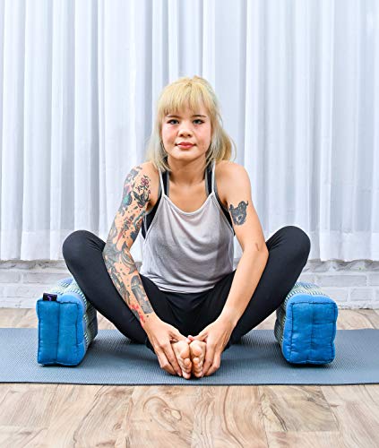 Leewadee Bloque De Yoga Almohada Pilates Ladrillo Yoga Cojín De Meditación Orgánico Naturalmente Ecológico, 35x18x12 cm, Capok, Azul Claro