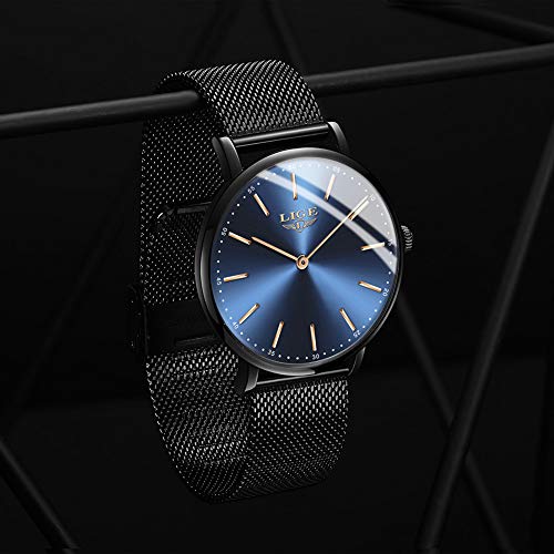 LIGE Relojes Hombre Azul Ultrafino Impermeable Acero Inoxidable Reloj Hombre Moda Simple Negocios Analógico Cuarzo Relojes