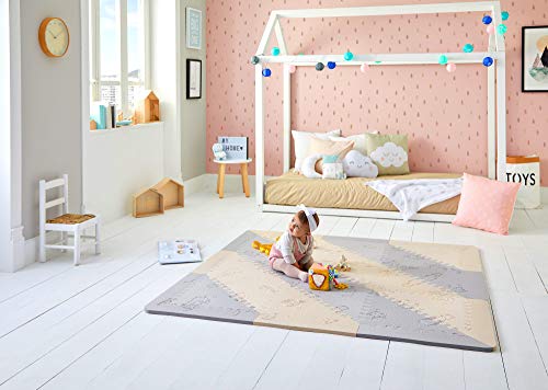 LuBabymats - Alfombra puzzle infantil para bebés de Foam (EVA), suelo extra acolchado para niños, color gris y beige