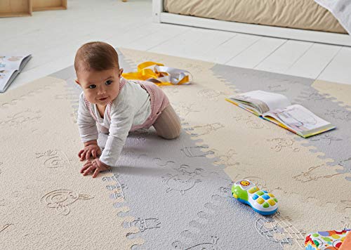 LuBabymats - Alfombra puzzle infantil para bebés de Foam (EVA), suelo extra acolchado para niños, color gris y beige