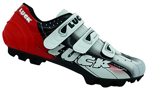 LUCK Zapatillas de Ciclismo Extreme 3.0 MTB,con Suela de Carbono y Triple Tira de Velcro de sujeción ademas de Puntera de Refuerzo. (44 EU, Rojo)