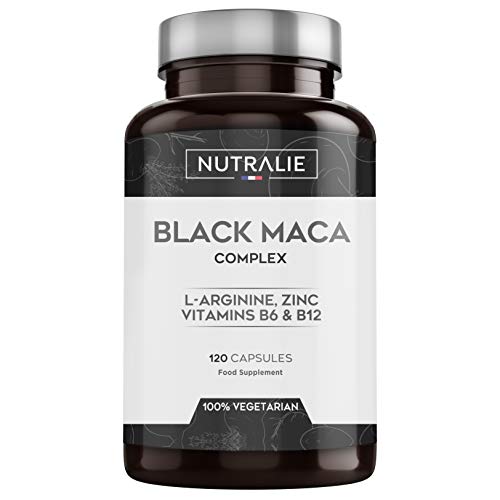 Maca Negra Andina equivalente a 24.000mg por cada dosis de 1200mg con L-Arginina, Zinc y Vitaminas B6 B12 | 120 cápsulas vegetales de Maca altamente concentrada 20:1 | Nutralie