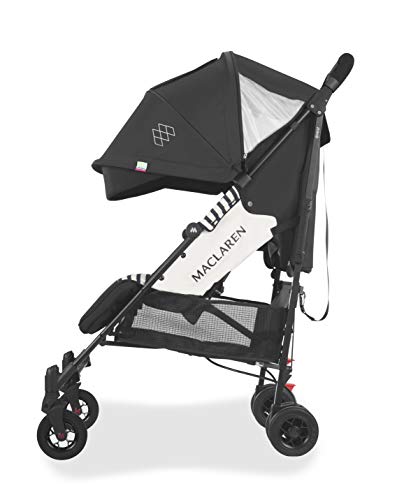 Maclaren Quest arc Silla de paseo - ligero, manillar unido, para recién nacidos hasta los 25kg, Asiento multiposición, suspensión en las 4 ruedas, Negro/Blanco Raya