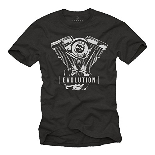 MAKAYA Ropa Moto Hombre - Evolution - Camiseta Motera T-Shirt Evolucion Motor Davidson Negro XL