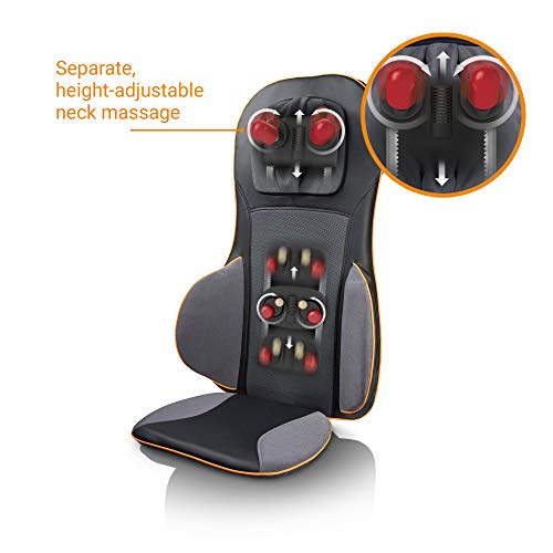 Medisana 88939 MC 825 - Cojín de asiento de masaje con acupresión, masaje de cuello, función calor, 3 intensidades, función luz roja, con mando a distancia para espalda y cuello