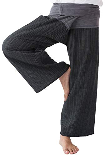 Mr.Bangkok - Pantalones de yoga, estilo pescador, algodón, talla grande, color gris y negro