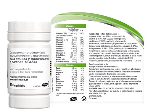 Multicentrum, Complemento Alimenticio con 13 Vitaminas y 11 Minerales, para Adultos y Adolescentes a partir de 12 años - 90 Comprimidos