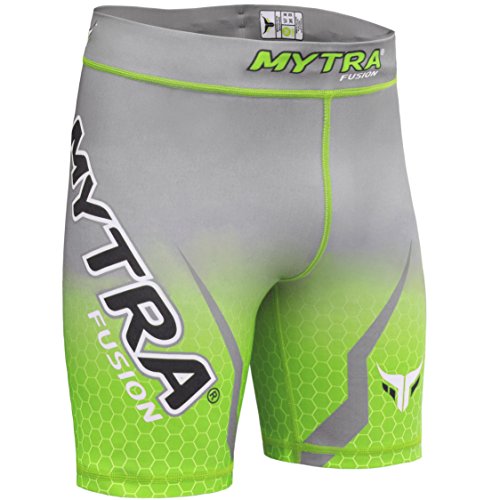 Mytra Fusion Pantalones Cortos de compresión Tudo térmicos, para Deportes, Color Verde y Gris, Talla Mediana