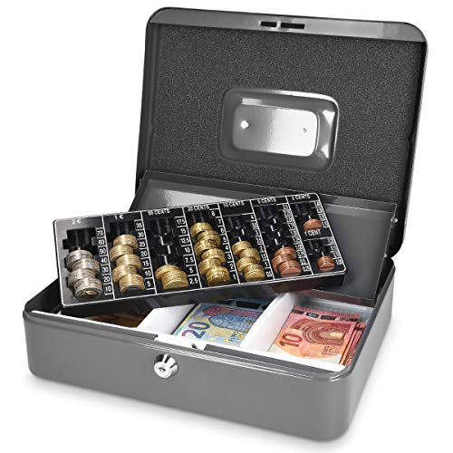 Navaris Caja fuerte para dinero - Organizador de efectivo con cerradura y compartimento interior - Para billetes monedas documentos con dos llaves