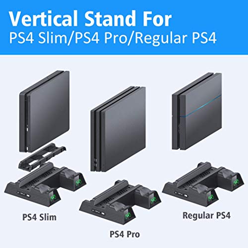 OIVO Soporte Vertical con Ventilador de Refrigeración para PS4/PS4 Pro/PS4 Slim, Estación de Carga del Controlador con Indicadores LED y Almacenamiento para 12 Juegos