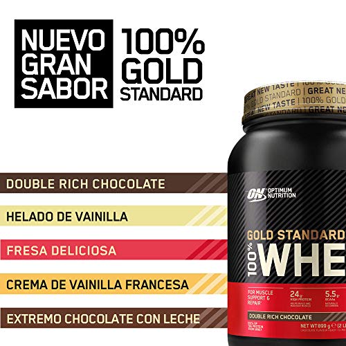 Optimum Nutrition ON Gold Standard 100% Whey Proteína en Polvo Suplementos Deportivos, Glutamina y Aminoacidos, BCAA, Double Rich Chocolate, 29 porciones, 900g, Embalaje puede variar