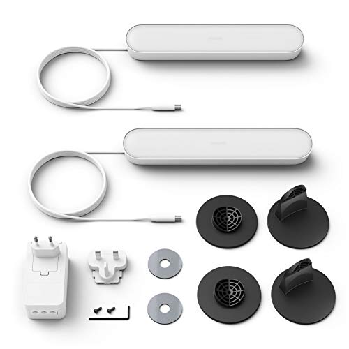 Philips Hue Play Barra de luz regulable compatible con Amazon Alexa, Apple HomeKit y Google Home, luz blanca y de colores, requiere conexión a puente Hue, blanca, incluye alimentador (2 unidades)