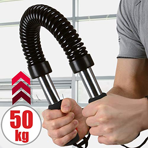 Physionics Power Twister - Resistencia 30kg/50kg - Barra de Fuerza para Ejercicios de Fitness y Entrenamiento de Pecho y Brazos en Casa, Expansor Muscular de Pectoral, Barra de Torsión