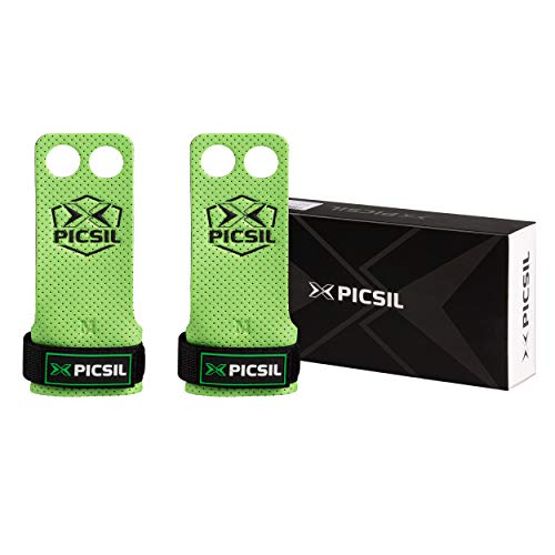 PICSIL AZOR Grips 2H - Calleras para Crossfit Grips Gymnastics, Pullups, Weight Lifting, Chin Ups Protect Your Palms. Size L. Green Color.