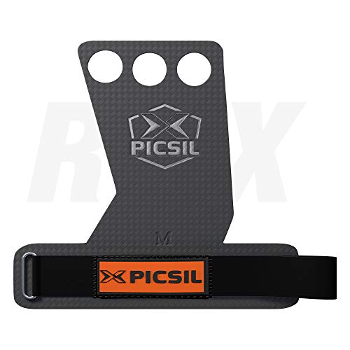 PICSIL RX Carbon Grips 3H - Calleras para Crossfit Grips Gymnastics, Pullups, Weight Lifting. Talla L. Color Naranja.
