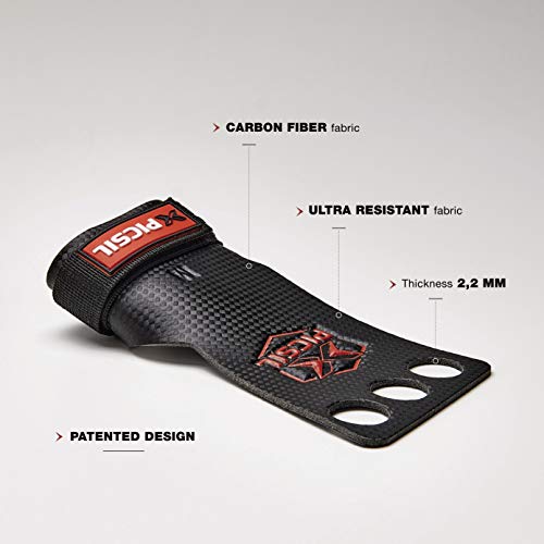 PICSIL RX Carbon Grips 3H - Calleras para Crossfit Grips Gymnastics, Pullups, Weight Lifting. Talla L. Color Rojo.