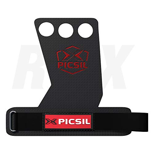 PICSIL RX Carbon Grips 3H - Calleras para Crossfit Grips Gymnastics, Pullups, Weight Lifting. Talla L. Color Rojo.