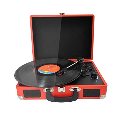 PRIXTON VC400 - Tocadiscos de Vinilo Vintage, Reproductor de Vinilo y Reproductor de Musica Mediante Bluetooth y USB, 2 Altavoces Incorporados, Diseño de Maleta, Color Rojo