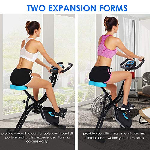 Profun Bicicleta Estática Plegable de Fitness con Respaldo Xbike con App Pantalla LCD 10-Niveles Ajustable para Ejercicio Entrenamiento en Casa (Tipo 2 Negro sin Respaldo)