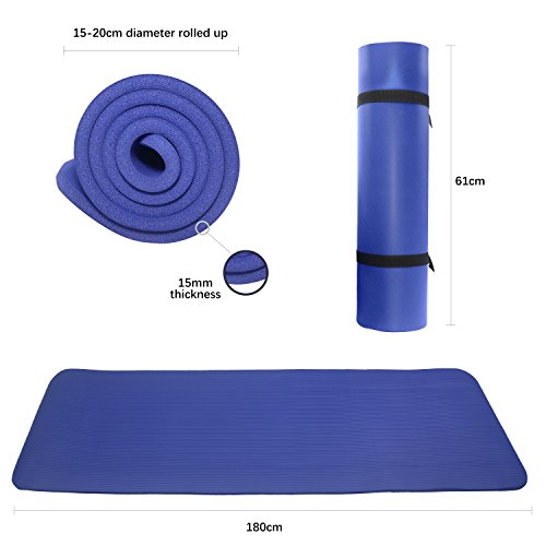 PROIRON Colchonetas de Yoga Antideslizante Espesa para Pilates, Gimnasio Fitness or en Casa con Tirante -180cm x 61cm x 15mm