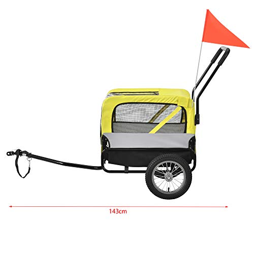 [pro.tec] Remolque de Bicicleta para Mascotas para Perros Carro para Correr 143 x 67 x 96 cm Remolque de Bicicleta para el Transporte de Equipaje y Carga hasta 20 kg Amarillo Gris Negro