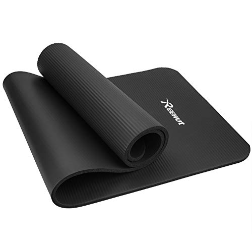 REEHUT Colchoneta de Yoga de NBR de Alta Densidad y Extra Gruesa de 12mm Diseñada para Pilates, Fitness y Entrenamiento - con Correa de Hombro 180cm x 61cm（Negro）