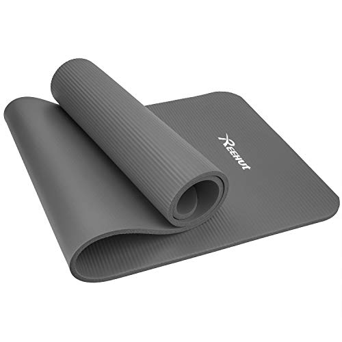 REEHUT Colchoneta de Yoga de NBR de Alta Densidad y Extra Gruesa de 12mm Diseñada para Pilates, Fitness y Entrenamiento - con Correa de Hombro 180cm x 61cm（Gris）