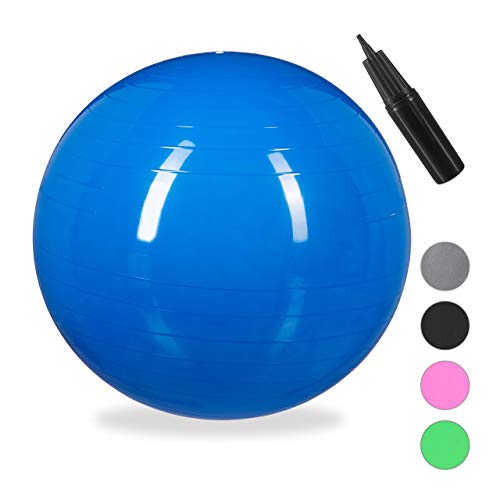 Relaxdays Balón para Ejercicios de Fitness, Pelota de Pilates, Equilibrio, con Bomba de Aire, Ø, 1 Ud, Azul, Adultos Unisex, diametro 55 cm