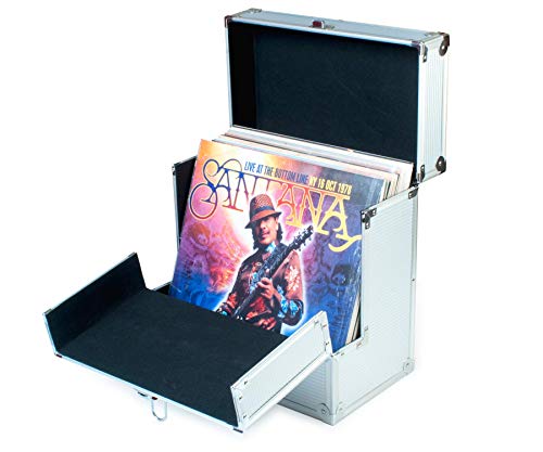 Retro Musique - Caja de almacenamiento para discos de vinilo de 12 pulgadas con solapa frontal plegable para un mejor acceso a tus LPs, rosa dorado … (Silver)