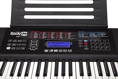 RockJam Kit de 61 Teclado de piano digital, Banco Soporte de teclado, Auriculares, Pedal de sostenido y simplemente Aplicación de piano