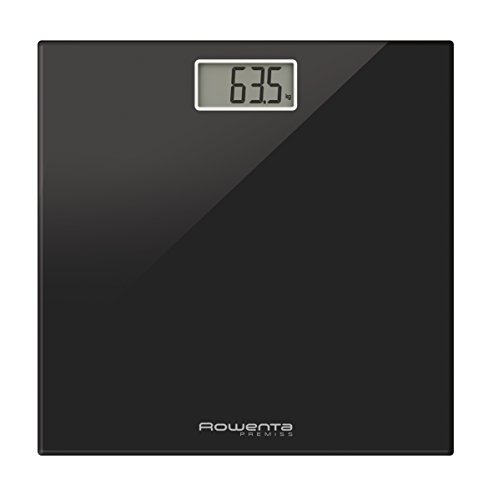 Rowenta BS1060 Premiss - Báscula Digital con Pantalla LCD, Compacta, Capacidad de 150 kg, Plataforma de Vidrio y Apagado Automático que Incluye Pilas, color Negro