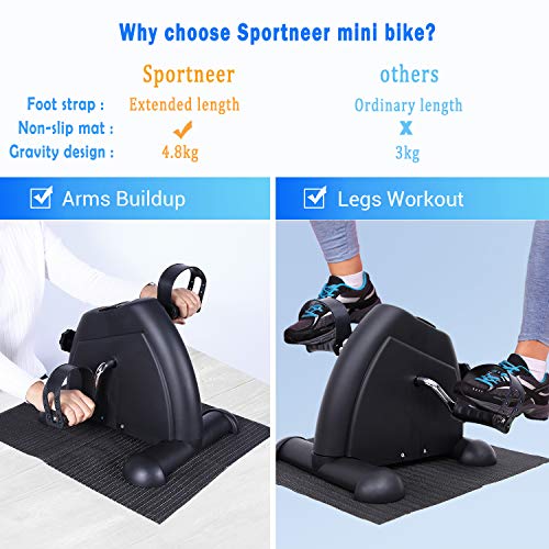 Sportneer Under Desk Bike Mini bicicleta de ejercicios de ciclo de pedal portátil con monitor digital y alfombra antideslizante, resistencia ajustable