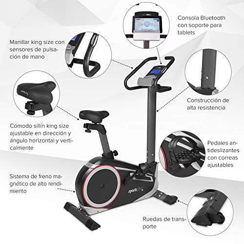 SportPlus SP-HT-9600-iE Bicicleta Estática con Aplicación para Smartphone, Google Street View, Potenciómetro, Unisex Adult, Multicolor, 102 x 51 x 140 cm