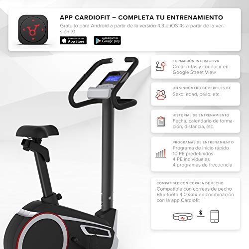 SportPlus SP-HT-9600-iE Bicicleta Estática con Aplicación para Smartphone, Google Street View, Potenciómetro, Unisex Adult, Multicolor, 102 x 51 x 140 cm