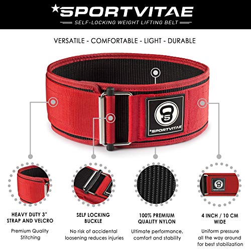 Sportvitae - Cinturón Musculación para Crossfit Halterofilia Powerlifting - Protección Lumbar Ligero Resistente Ajustable - para Hombre y Mujer