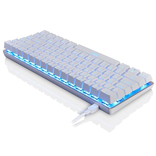 Teclado mecánico AK33 de Lexon tech, teclado para juegos con cable USB con retroiluminación LED azul, teclado compactos de 82 teclas, interruptores azul , mecanógrafos y jugadores de juegos (blanco)