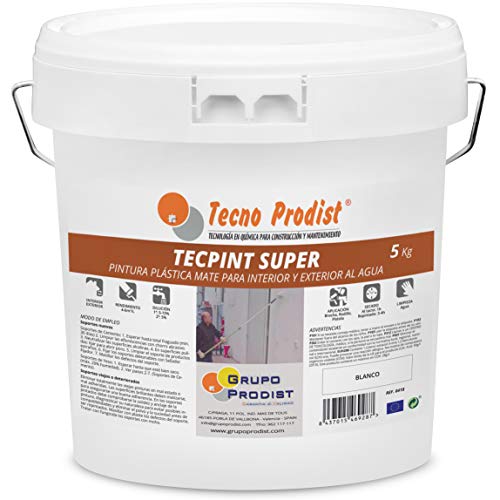 TECPINT SÚPER de Tecno Prodist - 5 Kg (BLANCO) Pintura para Exterior e Interior al Agua - Buena Calidad - Lavable - Fácil Aplicación
