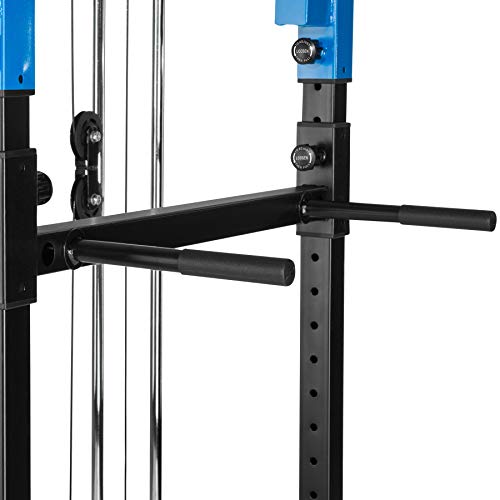 TecTake Multiestación de Fitness para Entrenamiento | 2 puntales de Seguridad macizos | Poleas para Barras de Flexiones Inferiores y Superiores Modelos (Azul Negro Lat | No. 402598)