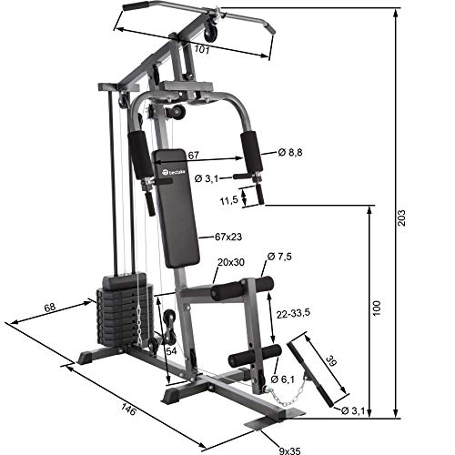 TecTake Multiestación Maquina de musculación | Módulo de Mariposa | Estribo para piernas | 8x4,5 kg | Barra - Varios Modelos (Typ 1 | No. 402756)