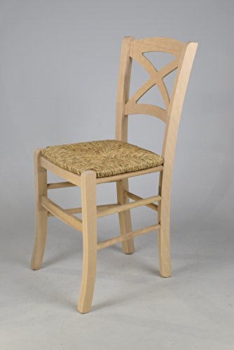 Tommychairs - Set 4 sillas Cross para Cocina y Comedor, Estructura en Madera de Haya lijada, no tratada, 100% Natural y Asiento en Paja