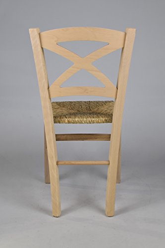 Tommychairs - Set 4 sillas Cross para Cocina y Comedor, Estructura en Madera de Haya lijada, no tratada, 100% Natural y Asiento en Paja