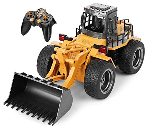 TopRace Cargador frontal funcional completo de 6 canales, control remoto RC Tractor excavadora de construcción con luces y sonidos de 2,4 GHz. TR-113G