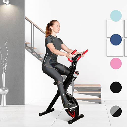 Ultrasport F-Bike Design Bicicleta estática de fitness plegable con sillín de gel, portabidones, pantalla LCD, sensores de pulso, compacta y plegable, carga máxima 110 kg, Negro