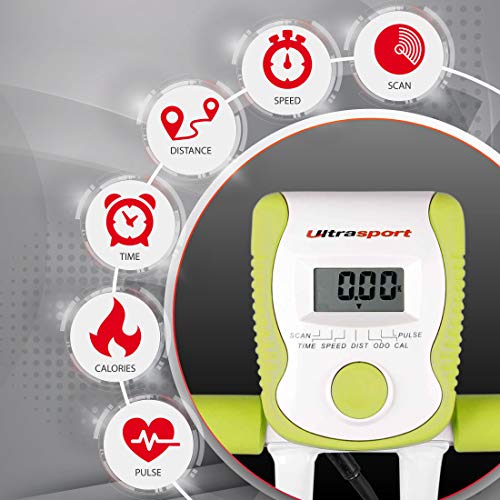 Ultrasport Unisex F-Bike, pantalla LCD, entrenador casero plegable, niveles de resistencia ajustables, con sensores de pulso de mano, entrenador de bicicleta plegable, para atletas y mayores