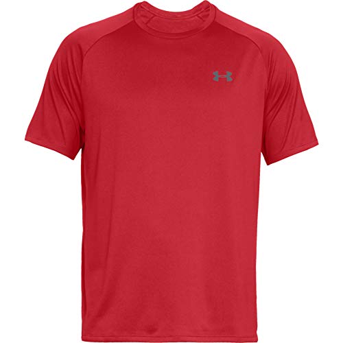 Under Armour Tech 2.0. Camiseta masculina, camiseta transpirable, ancha camiseta para gimnasio de manga corta y secado rápido, Red/Graphite (600), SM