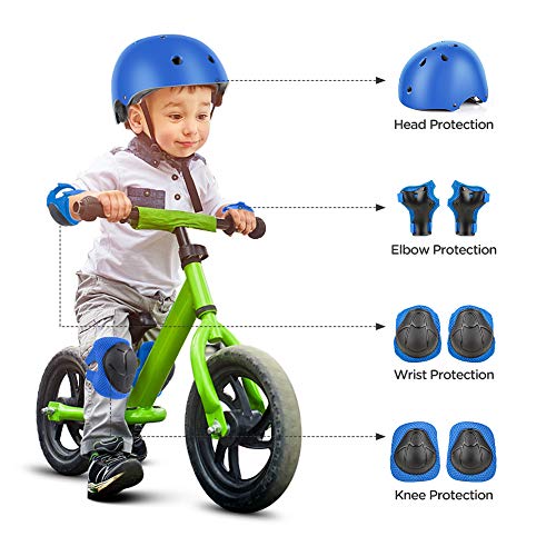 Wayin Casco Infantil, Protecciones Patines Niña Rodilleras y Cascos Ajustable Coderas para Patinar Bicicleta Monopatín (Azul)
